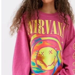 Pink nirvana smiley face crewneck! L/XL oversized fit